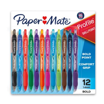 Picture of Paper Mate Profile Retractable Ballpoint Pens, Bold Point, 1.4 mm, Assorted Barrels, Assorted Ink Colors, Pack Of 12