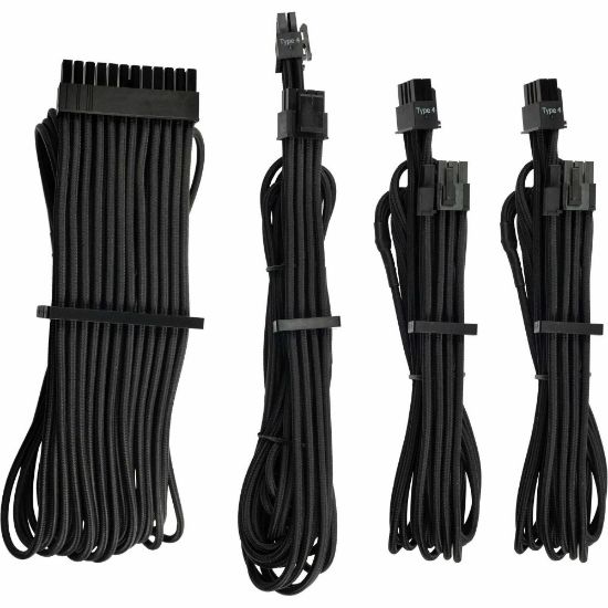 Picture of Corsair Premium Individually Sleeved PSU Cables Starter Kit Type 4 Gen 4 - Black - For Power Supply - Black - 4