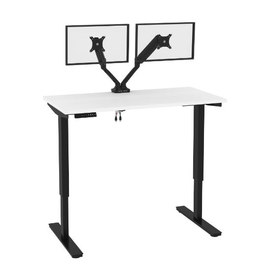 Picture of Bestar Universel Electric 48inW Standing Desk With Dual Monitor Arm, White