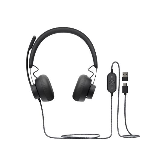 Picture of Logitech Zone Headset - Stereo - USB Type C - Wired - 32 Ohm - 20 Hz - 16 kHz - Over-the-head - Binaural - Circumaural - 6.23 ft Cable - Uni-directional, Omni-directional Microphone