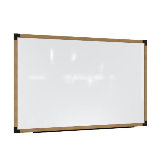 Picture of Ghent Prest Magnetic Dry-Erase Whiteboard, Porcelain, 38-1/4in x 62-1/4in, White, Natural Wood Frame