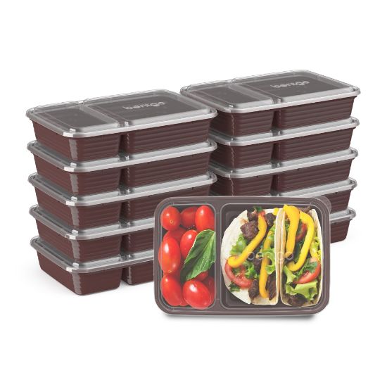 Picture of Bentgo Prep 2-Compartment Containers, 6-1/2inH x 6inW x 9inD, Burgundy, Pack Of 10 Containers