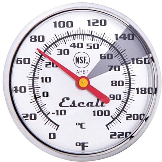 Picture of Escali Oven Safe Meat Thermometer - 0 deg.F (-17.8 deg.C) to 220 deg.F (104.4 deg.C) - Easy to Read, Durable, Dishwasher Safe, Large Display, Shatter Proof, Pot Clip, Temperature Guide - For Milk, Beverage