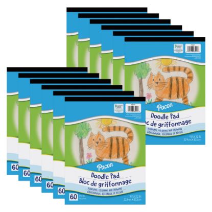 Picture of Pacon Doodle Pads, 9in x 12in, 60 Sheets, White, Pack Of 12 Pads