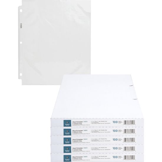 Picture of Business Source Top-Loading Poly Sheet Protectors - For Letter 8 1/2in x 11in Sheet - 3 x Holes - Ring Binder - Top Loading - Rectangular - Clear - Polypropylene - 500 / Carton