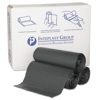 Picture of Inteplast Group 22-Mic Interleaved High-Density Can Liners, 55 Gallons, Black, Pack Of 150 Liners