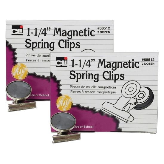 Picture of Charles Leonard Magnet Spring Clips, 1 1/4in, Silver, 24 Clips Per Box, Pack Of 2 Boxes