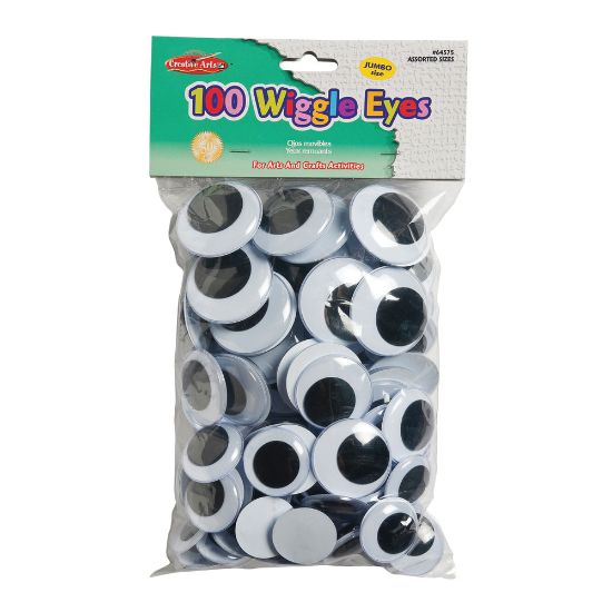 Picture of Charles Leonard Jumbo Round Wiggle Eyes, Black, Assorted Sizes, 100 Per Bag, Pack Of 2 Bags