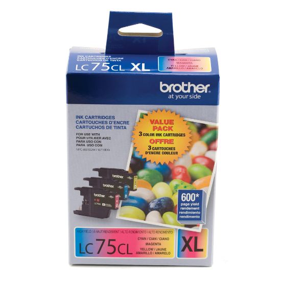 Picture of Brother LC75 Cyan, Magenta, Yellow Ink Cartridges, Pack Of 3, LC753PKS