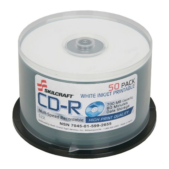 Picture of SKILCRAFT High Print Quality CD-R Recordable Media With Spindle, 700MB/80 Minutes, Pack Of 50