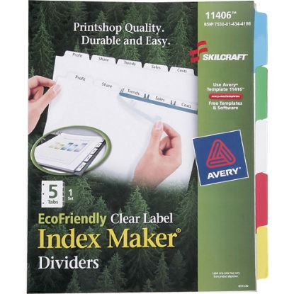 Picture of SKILCRAFT Index Maker Label Dividers, Clear, Set of 5