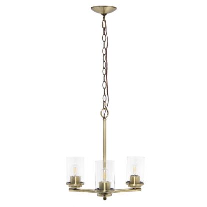 Picture of Lalia Home 3-Light Glass And Metal Hanging Pendant Chandelier, 15inW, Clear/Antique Brass