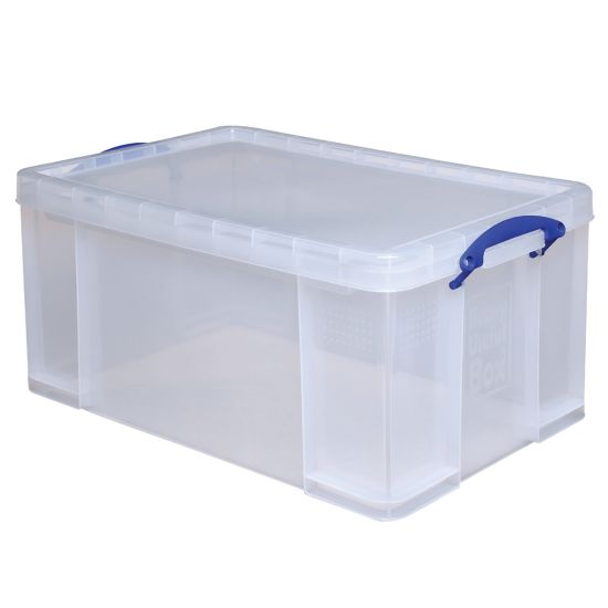 Picture of Really Useful Box Plastic Storage Container With Handles/Latch Lid, 28in x 17 5/16in x 12 1/4in, Clear