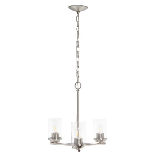 Picture of Lalia Home 3-Light Glass And Metal Hanging Pendant Chandelier, 15inW, Clear/Brushed Nickel