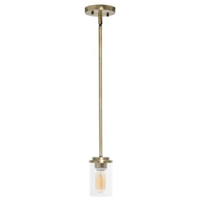 Picture of Lalia Home 1-Light Hanging Glass Pendant Fixture, 4-3/4inW, Clear/Antique Brass