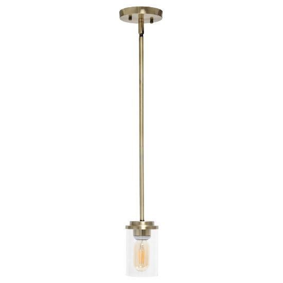 Picture of Lalia Home 1-Light Hanging Glass Pendant Fixture, 4-3/4inW, Clear/Antique Brass