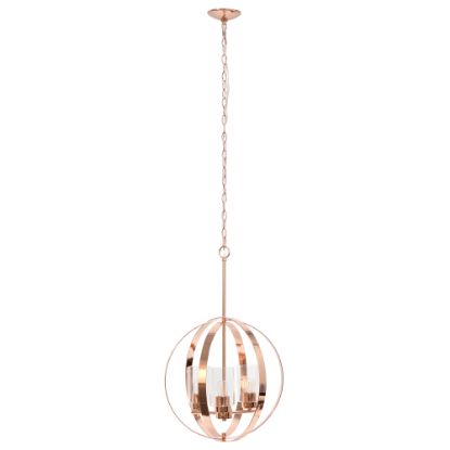 Picture of Lalia Home 3-Light Hanging Metal Globe And Clear Glass Ceiling Pendant, 18inW, Rose Gold