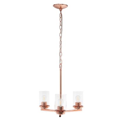 Picture of Lalia Home 3-Light Glass And Metal Hanging Pendant Chandelier, 15inW, Clear/Rose Gold