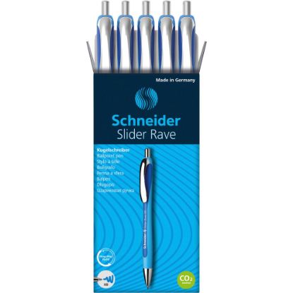 Picture of Schneider Slider Rave XB Ballpoint Pen - Extra Broad - 1.4 mm Pen Point Size - Refillable - Retractable - Blue Ink - Rubberized Barrel - Stainless Steel Tip - 1 Each