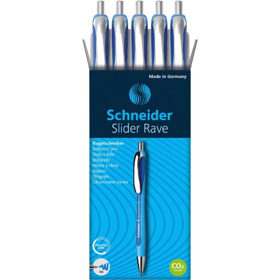 Picture of Schneider Slider Rave XB Ballpoint Pen - Extra Broad - 1.4 mm Pen Point Size - Refillable - Retractable - Blue Ink - Rubberized Barrel - Stainless Steel Tip - 1 Each