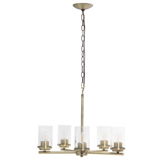 Picture of Lalia Home 5-Light Glass And Metal Hanging Pendant Chandelier, 20-1/2inW, Clear Shade/Antique Brass Base