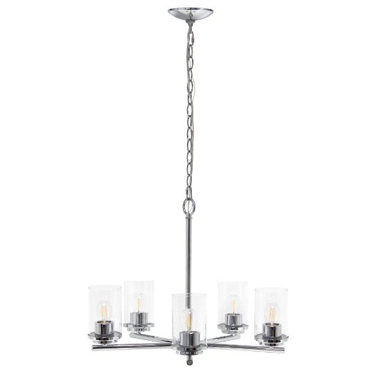 Picture of Lalia Home 5-Light Glass And Metal Hanging Pendant Chandelier, 20-1/2inW, Clear Shade/Chrome Base