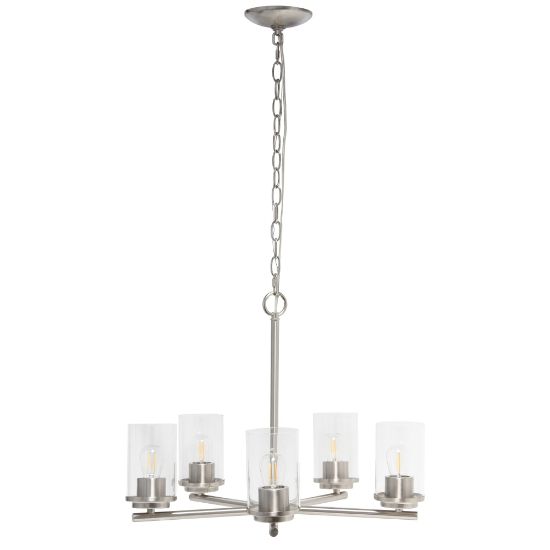 Picture of Lalia Home 5-Light Glass And Metal Hanging Pendant Chandelier, 20-1/2inW, Clear Shade/Brushed Nickel Base