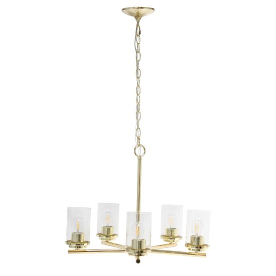 Picture of Lalia Home 5-Light Glass And Metal Hanging Pendant Chandelier, 20-1/2inW, Clear Shade/Gold Base