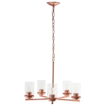 Picture of Lalia Home 5-Light Glass And Metal Hanging Pendant Chandelier, 20-1/2inW, Clear Shade/Rose Gold Base