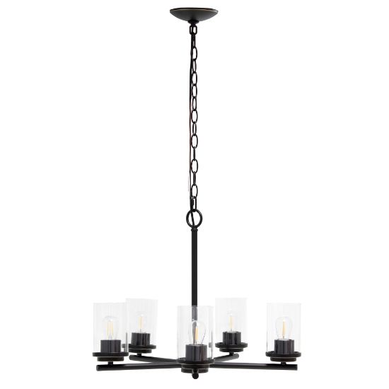 Picture of Lalia Home 5-Light Glass And Metal Hanging Pendant Chandelier, 20-1/2inW, Clear Shade/Restoration Bronze Base