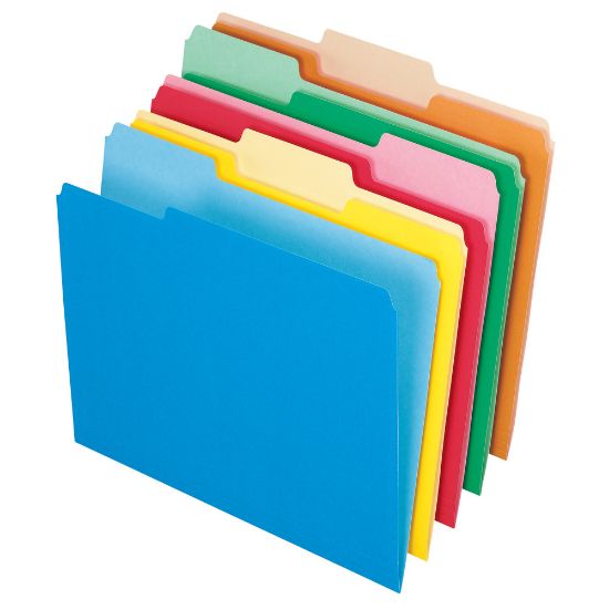 Picture of Office Depot Brand 2-Tone File Folders, 1/3 Cut, Letter Size, Assorted Primary Colors, Box Of 100