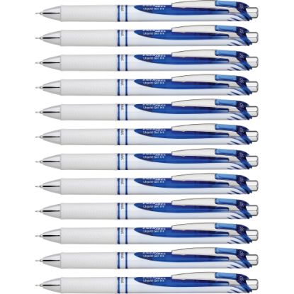 Picture of Pentel EnerGel Pearl Liquid Gel Pens, Pack Of 12, Fine Point, 0.5 mm, Pearl White/Silver Barrel, Blue Ink