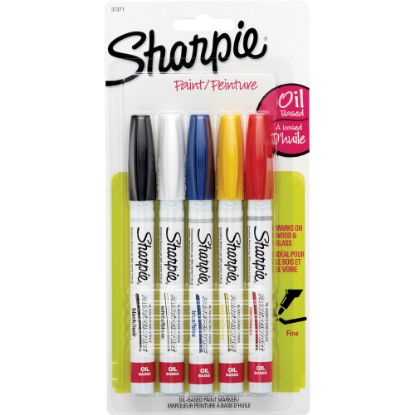 Picture of Sharpie Oil-Based Paint Markers, Fine Point, White Barrels, Assorted Ink, Pack Of 5 Markers