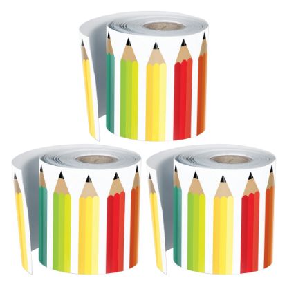 Picture of Carson Dellosa Education Straight Borders, Schoolgirl Style Black, White & Stylish Brights Pencils, 36ft Per Roll, Set Of 3 Rolls