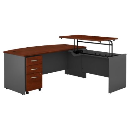 Picture of Bush Business Furniture Components 72inW 3 Position Bow Front Sit to Stand L Shaped Desk with Mobile File Cabinet, Hansen Cherry/Graphite Gray, Standard Delivery