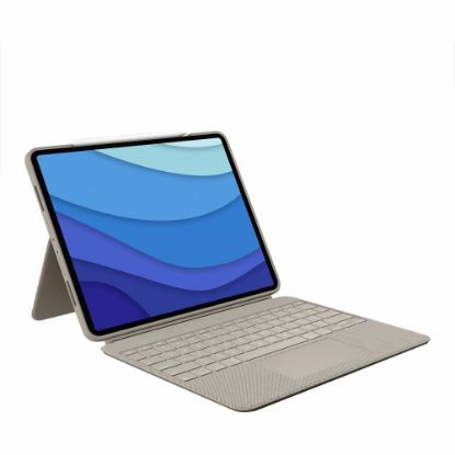 Picture of Logitech Combo Touch Keyboard/Cover Case (Folio) for 12.9in Apple, Logitech iPad Pro (5th Generation) Tablet - Sand - Scrape Resistant, Bump Resistant, Slip Resistant - Woven Fabric, Plastic Body - 8.9in Height x 0.7in Width x 11.2in Depth