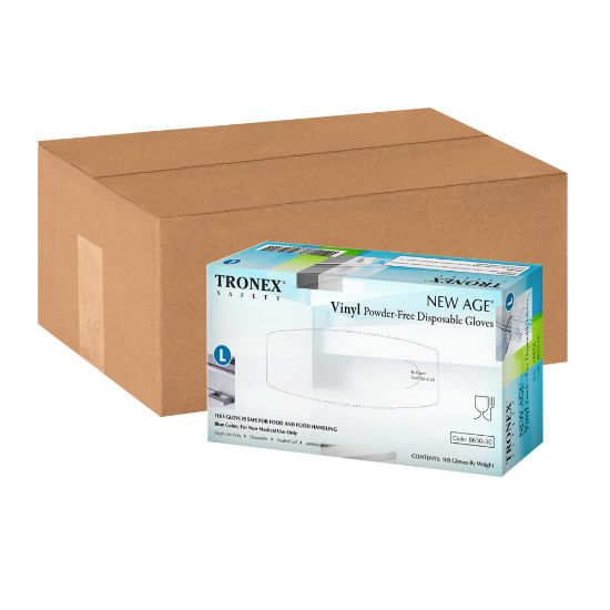 Picture of Tronex New Age Disposable Powder-Free Vinyl Gloves, Large, Blue, 100 Gloves Per Pack, Box Of 10 Packs