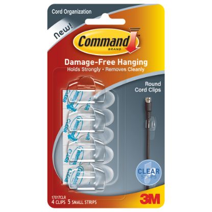 Picture of 3M Command Damage-Free Cord Clips, Small, Clear, Pack Of 4