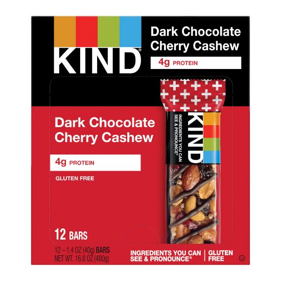 Picture of KIND Snack Bars, Dark Chocolate Cherry Cashew, 1.4 Oz, Box Of 12