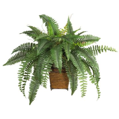 Picture of Nearly Natural 23inH Silk Boston Fern With Wicker Basket, Green