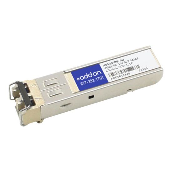 Picture of AddOn - SFP (mini-GBIC) transceiver module (equivalent to: NetApp X6539-R6) - 4Gb Fibre Channel (SW) - Fibre Channel - LC multi-mode - up to 1640 ft - 850 nm - TAA Compliant