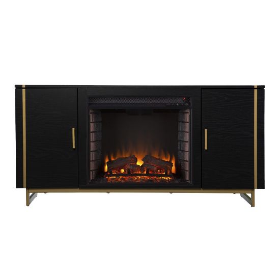 Picture of SEI Furniture Biddenham Electric Fireplace, 26-1/2inH x 54inW x 17inD, Black/Gold