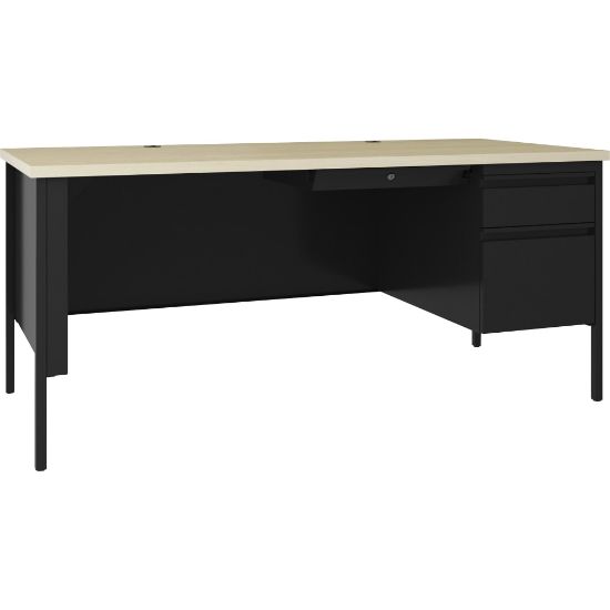 Picture of Lorell Fortress 69inW Right-Pedestal Teachers Computer Desk, Black Maple