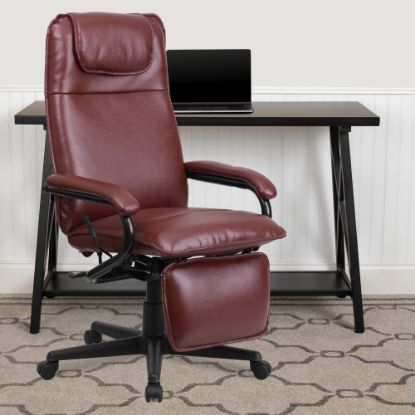 Picture of Flash Furniture Ergonomic LeatherSoft Faux Leather High-Back Reclining Swivel Chair, Burgundy/Black