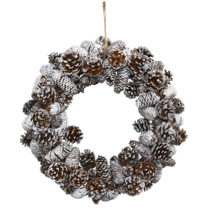 Picture of Nearly Natural Snowy Pine Cone 17inH Wreath, 17in x 3in, White