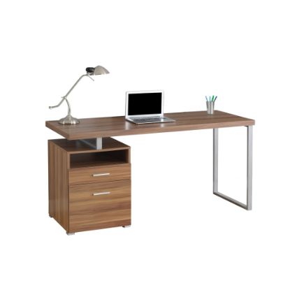 Picture of Monarch Specialties Contemporary 60inW Computer Desk With 2-Drawers And Open Shelf, Walnut/Silver