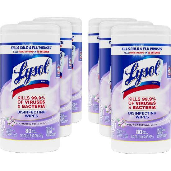 Picture of Lysol Disinfecting Wipes, Early Morning Breeze Scent, 80 Wipes Per Canister, Carton Of 6 Canisters