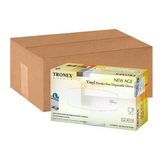 Picture of Tronex New Age Disposable Powder-Free Vinyl Gloves, Large, Natural, 100 Gloves Per Pack, Box Of 10 Packs