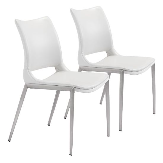 Picture of Zuo Modern Ace Dining Chairs, White/Brushed Stainless Steel, Set Of 2 Chairs