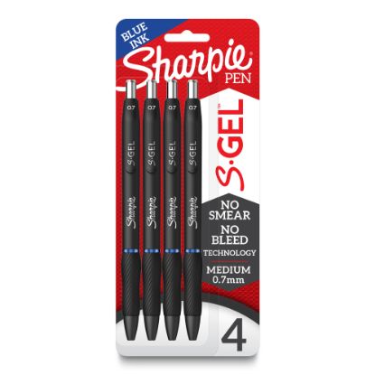 Picture of Sharpie S Gel Pens, Medium Point, 0.7 mm, Black Barrel, Blue Ink, Pack Of 4 Pens